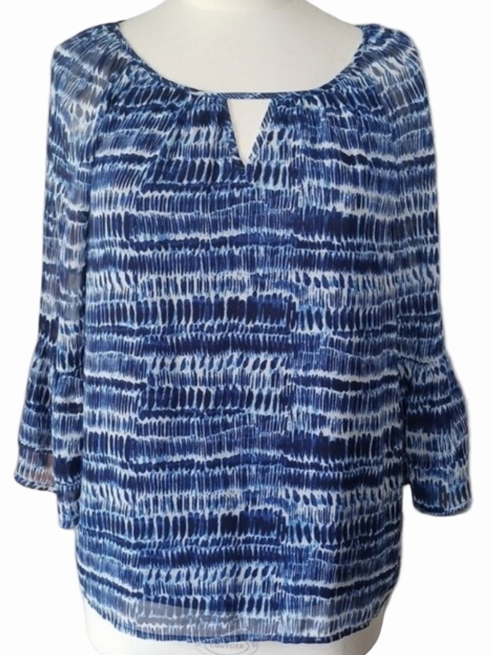 Apt. 9 Blue & White print sheer blouse